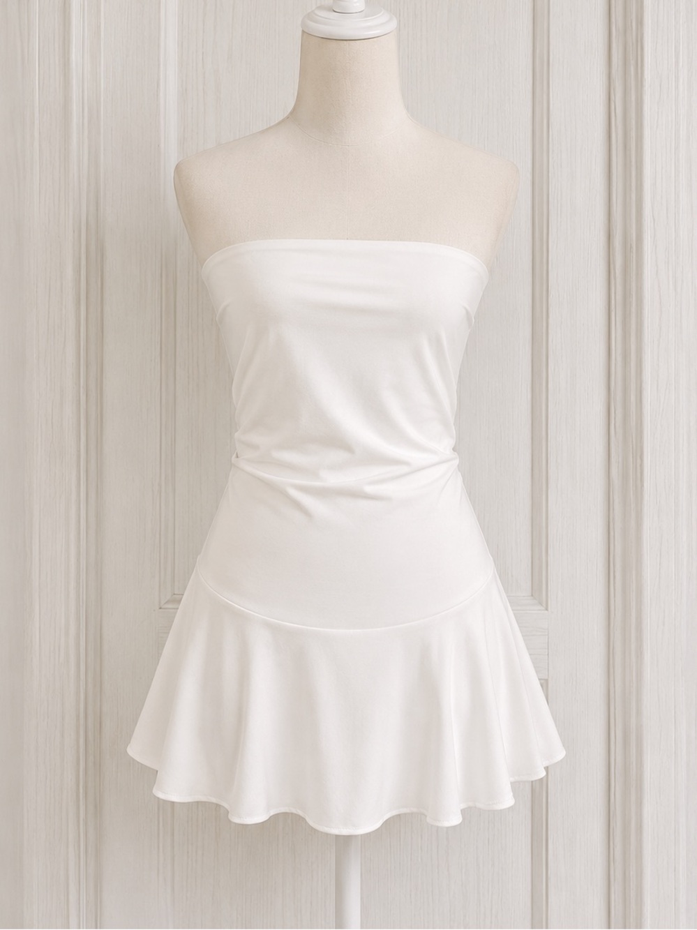White Strapless Flared Summer Dress Tube Dress with shorts underneath